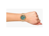 Guess Mini Sunrise Multi Function Analog Turquoise Dial Rose Gold Steel Strap Watch For Women - W0448L8 Authentic Buy Shop Now