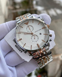 Emporio Armani Chronograph White Dial Two Tone Steel Strap Watch For Men - AR0399 Authentic Buy Shop Now