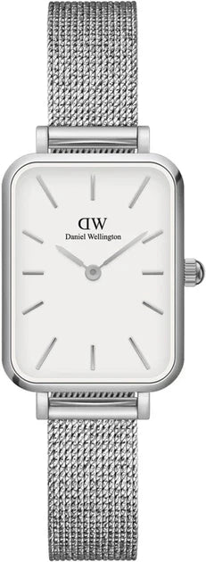 Daniel Wellington Quadro Sterling White Dial Silver Mesh Strap Watch For Women - DW00100438 Authentic Buy Shop Now