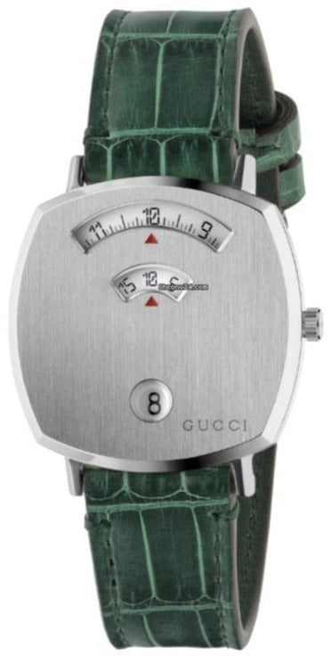 Gucci Grip Quartz Silver Dial Green Leather Strap Watch For Women - YA157404 Authentic Buy Shop Now