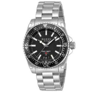 Gucci Dive Quartz Black Dial Silver Steel Strap Watch For Men - YA136301A Authentic Buy Shop Now