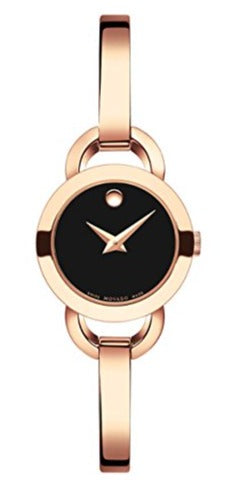 Movado Rondiro 22mm Black Dial Rose Gold Steel Strap Watch For Women - 0607065 Authentic Buy Shop Now