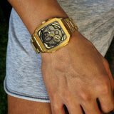 Fossil Inscription Automatic Skeleton Black Dial Gold Steel Strap Watch for Men - BQ2573 Authentic Buy Shop Now
