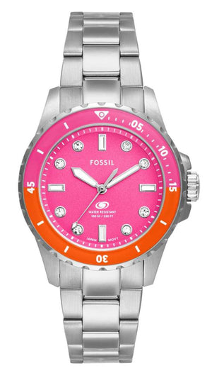 Fossil Blue Dive Analog Pink Dial Silver Steel Strap Watch For Women - ES5351 Authentic Buy Shop Now
