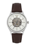 Emporio Armani Meccanico White Dial Brown Leather Strap Watch For Men - AR1946 Authentic Buy Shop Now