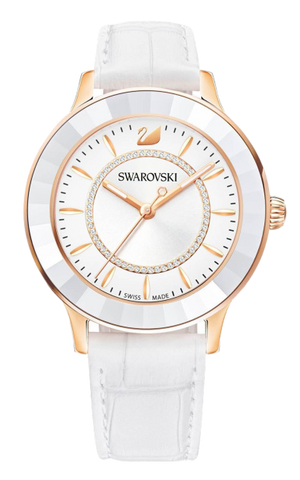 Swarovski Octea Lux White Dial White Leather Strap Watch for Women - 5414416 Authentic Buy Shop Now