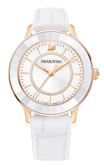 Swarovski Octea Lux White Dial White Leather Strap Watch for Women - 5414416 Authentic Buy Shop Now