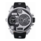 Diesel Mr Daddy Chronograph White Dial Black Leather Strap Watch For Men - DZ7125 Authentic Buy Shop Now