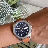 Fossil Bowman Chronograph Blue Dial Brown Leather Strap Watch for Men - FS5602 Authentic Buy Shop Now