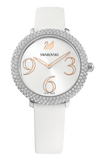 Swarovski Crystal Frost Silver Dial White Leather Strap Watch for Women - 5484070 Authentic Buy Shop Now