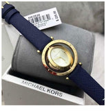 Michael Kors Averi Gold Dial Navy Blue Leather Strap Watch for Women - MK2526 Authentic Buy Shop Now