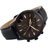 Fossil Goodwin Chronograph Black Dial Black Leather Strap Watch for Men - FS5585 Authentic Buy Shop Now