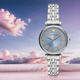 Emporio Armani Gianni T-Bar Quartz Blue Dial Silver Steel Strap Watch For Women - AR11594 Authentic Buy Shop Now