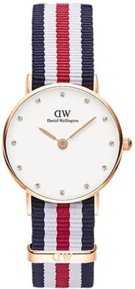 Daniel Wellington Classic Petite Silver Dial Three Tone Nylon Strap Watch for Women - DW00100255 Authentic Buy Shop Now