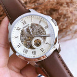 Fossil Grant Automatic White Dial Brown Leather Strap Watch for Men - ME3052 Authentic Buy Shop Now