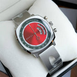 Gucci Grip Quartz Chronograph Red Dial Silver Steel Strap Watch For Men - YA157303 Authentic Buy Shop Now