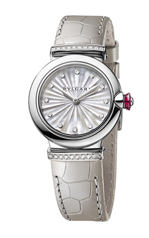 Bvlgari LVCEA Diamonds Silver Mother of Pearl Dial Silver Leather Strap Watch for Women - LVCEA103367 Authentic Buy Shop Now