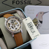 Fossil Boyfriend Automatic Skeleton Silver Dial Brown Leather Strap Watch for Women - ME3109 Authentic Buy Shop Now