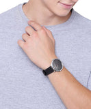 Emporio Armani Modern Slim Quartz Grey Dial Black Leather Strap Watch For Men - AR11162 Authentic Buy Shop Now