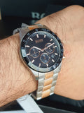 Hugo Boss Here Chronograph Black Dial Two Tone Steel Strap Watch for Men - 1513757 Authentic Buy Shop Now