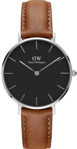 Daniel Wellington Petite Sterling Black Dial Brown Leather Strap Watch For Women - DW00100178 Authentic Buy Shop Now