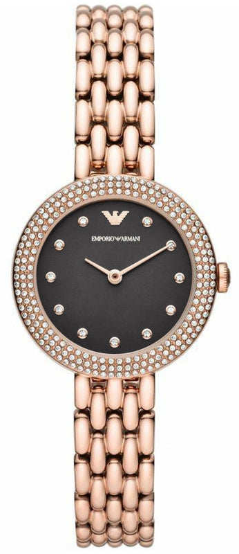 Emporio Armani Rosa Quartz Mother of Pearl Black Dial Rose Gold Steel Strap Watch For Women - AR11372 Authentic Buy Shop Now