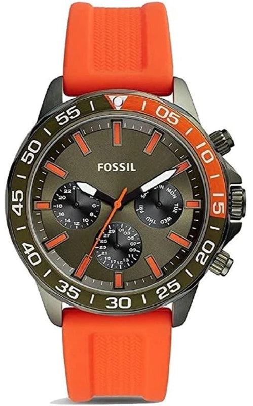 Fossil Bannon Chronograph Grey Dial Orange Silicone Strap Watch for Men - BQ2500 Authentic Buy Shop Now