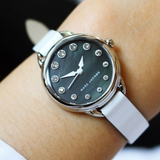 Marc Jacobs Betty Mother of Pearl Black Dial White Leather Strap Watch for Women - MJ1512 Authentic Buy Shop Now