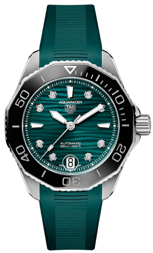 Tag Heuer Aquaracer Professional 300 Automatic Diamonds Green Dial Green Rubber Strap Watch for Women - WBP231G.FT6226 Authentic Buy Shop Now