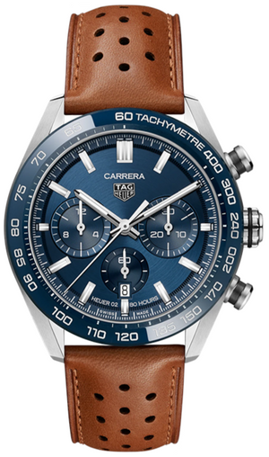 Tag Heuer Carrera Automatic Chronograph Blue Dial Brown Leather Strap Watch for Men - CBN2A1A.FC6537 Authentic Buy Shop Now