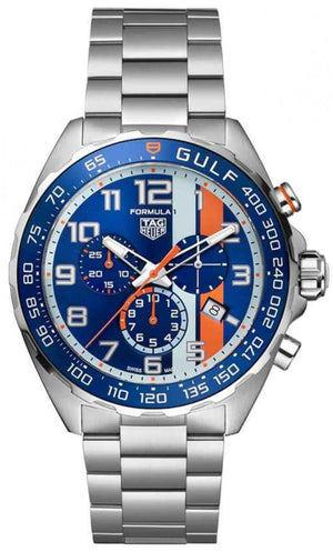 Tag Heuer Formula 1 Gulf Edition Chronograph Blue Dial Silver Steel Strap Watch for Men - CAZ101AT.BA0842 Authentic Buy Shop Now