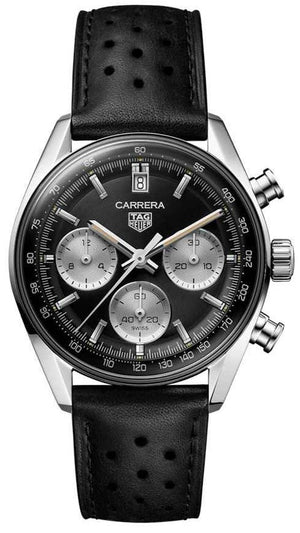 Tag Heuer Carrera Automatic Chronograph Black Dial Black Leather Strap Watch for Men - CBS2210.FC6534 Authentic Buy Shop Now