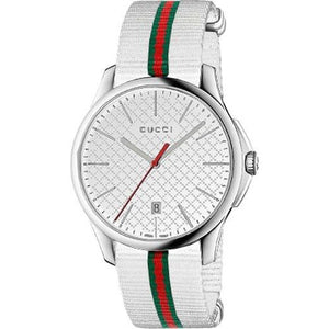 Gucci G Timeless Quartz White DIal White NATO Strap Watch For Men - YA126322 Authentic Buy Shop Now