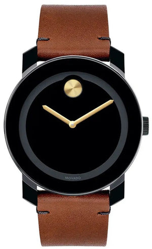 Movado Bold Black Dial Brown Leather Strap Watch For Men - 3600305 Authentic Buy Shop Now