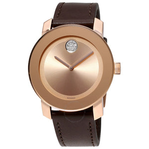 Movado Bold Rose Gold Dial Brown Leather Strap Watch for Men - 3600395 Authentic Buy Shop Now