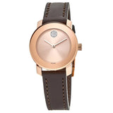 Movado Bold Rose Gold Dial Brown Leather Strap Watch For Women - 3600438 Authentic Buy Shop Now