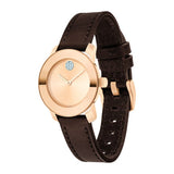 Movado Bold Rose Gold Dial Brown Leather Strap Watch For Women - 3600438 Authentic Buy Shop Now
