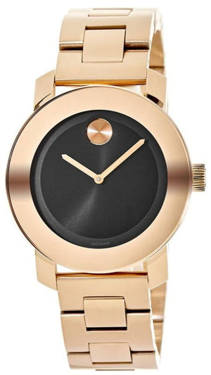 Movado Bold Black Dial Rose Gold Steel Strap Watch for Women - 3600463 Authentic Buy Shop Now