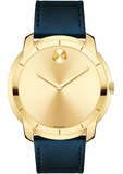 Movado Bold Gold Dial Blue Leather Strap Watch For Men - 3600469 Authentic Buy Shop Now