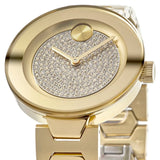 Movado Bold Crystal Gold Dial Gold Steel Strap Watch For Women - 3600492 Authentic Buy Shop Now