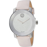 Movado Bold Glitter Silver Dial Pink Leather Strap Watch For Women - 3600522 Authentic Buy Shop Now