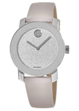 Movado Bold Glitter Silver Dial Pink Leather Strap Watch For Women - 3600522 Authentic Buy Shop Now