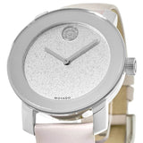 Movado Bold Glitter Silver Dial Pink Leather Strap Watch For Women - 3600522 Authentic Buy Shop Now