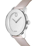 Movado Bold Glitter Silver Dial Pink Leather Strap Watch For Women - 3600522 Authentic Buy Shop Now
