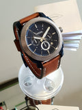 Fossil Machine Chronograph Blue Dial Brown Leather Strap Watch for Men - FS5232 Authentic Buy Shop Now