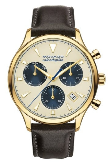 Movado Heritage Chronograph White Black Leather Strap Watch for Men - 3650007 Authentic Buy Shop Now