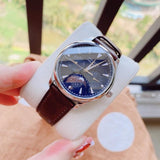 Movado Heritage Moonphase Blue Dial Brown Leather Strap Watch For Women - 3650009 Authentic Buy Shop Now