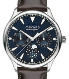 Movado Heritage Moonphase Blue Dial Brown Leather Strap Watch For Women - 3650009 Authentic Buy Shop Now