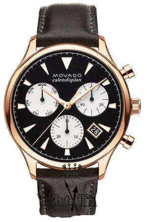 Movado Heritage Calendoplan Chronograph Black Dial Brown Leather Strap Watch for Men - 3650021 Authentic Buy Shop Now