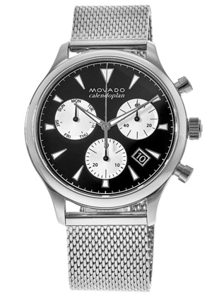 Movado Heritage Calendoplan Chronograph Black Dial Silver Mesh Strap Watch for Men - 3650097 Authentic Buy Shop Now